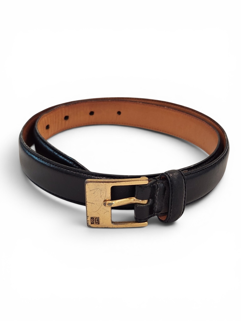 Lauren Ralph Lauren Black Leather Belt with Gold Buckle 36”